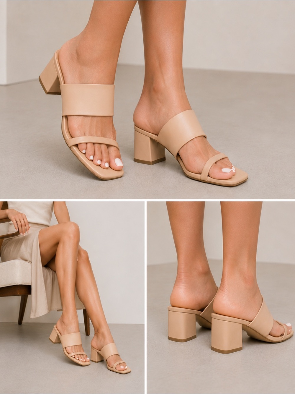 Matisse Nude Block Heel Toe Ring Sandals Size 7 Minimalist Neutral Heels